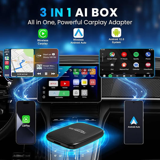 CarPlay AI Box 2026 Upgraded—Wireless CarPlay & Android Auto Adapter, Magic Video Box Support YouTube,TF Card,Wired-to-Wireless Conversion, Plug and Play carplay adapter for IOS10+/Android 11+
