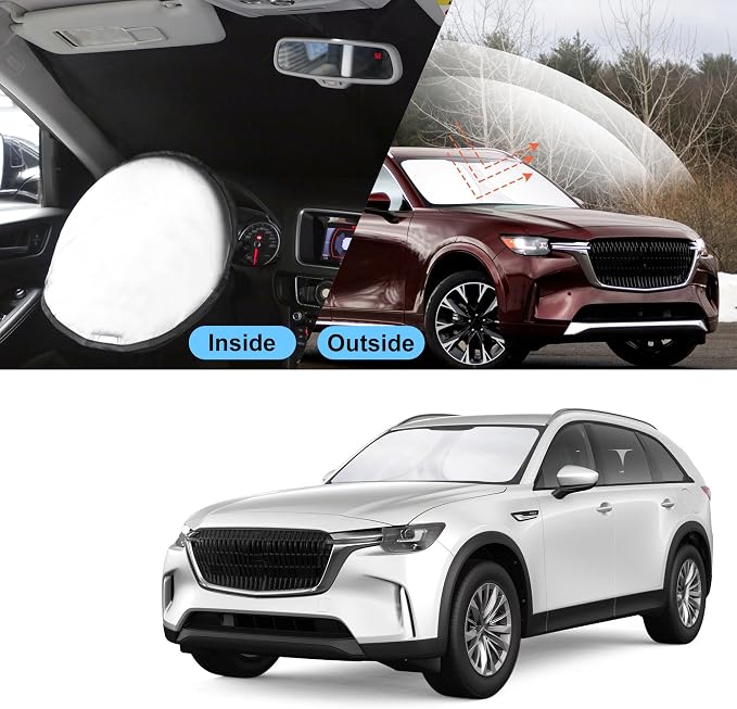 TINGLU Sun Shade for Mazda CX-9 CX9 2016-2025 2026 Accessories Windshield Sun Shade Window Shade UV Rays Protection Sun Visor Cover with Steering Wheel Sunshade Storage Bag