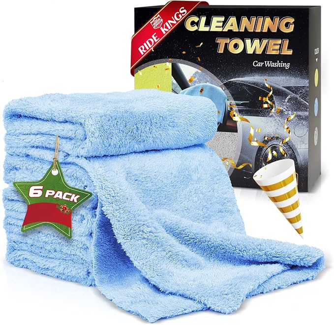 Car Wash Towels 16x16 - Coral Fleece, Blue 6-Pack | 450gsm thick coral fleece. Highly absorbent, lint & scratch-free for auto detailing, washing, and home cleaning.