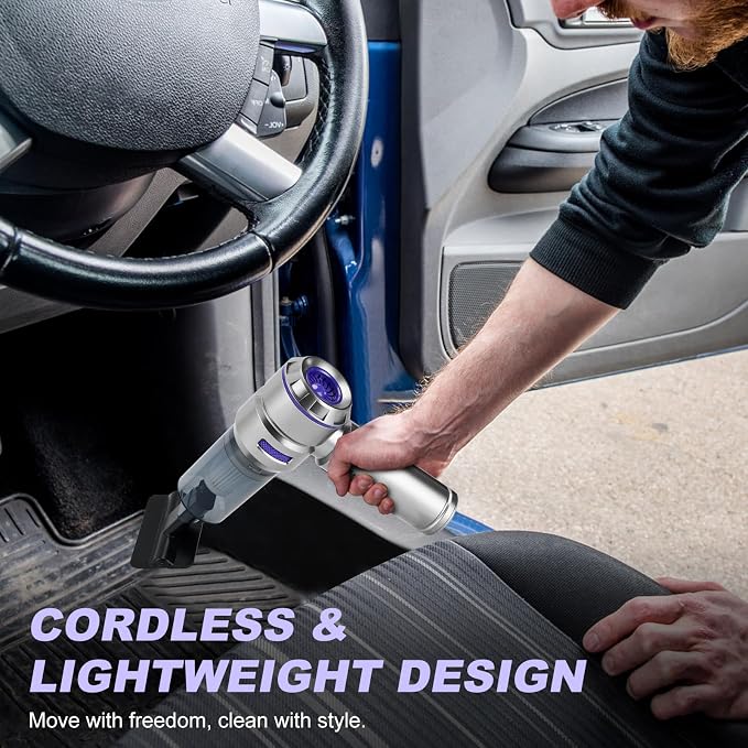 Handheld Car Vacuum Portable Cordless - 18000PA High Power with Brushless Motor, 4-in-1 Air Duster, Blower, Pump & Rechargeable Mini Vacuum for Car, Home, Office (Silver Grey+Blue)