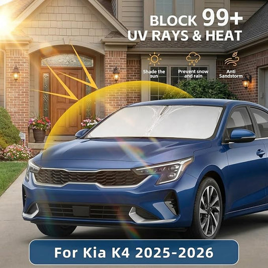 Windshield Sun Shade for Kia K4 2025-2026 Sunshade Front Window Shade Custom Fit K4 Accessories Sun Visor Foldable Shade Blocks UV Rays Accessories