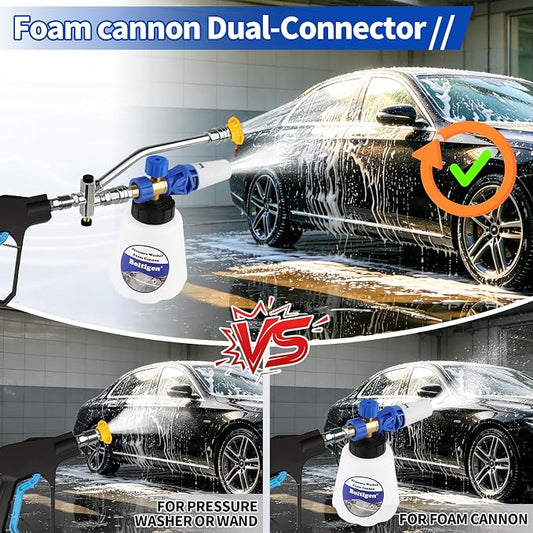 Boltigen Foam Cannon Dual Connector Accessory, 1/4" Quick Connect Switch Double Tip Attachment, Pressure Washer Extension Wand Accessory Kit, with 7 Pressure Washer Nozzle Tips, 4000 PSI