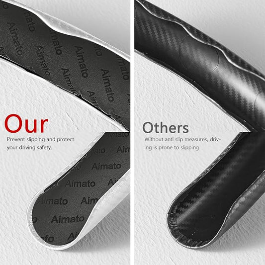 3 Piece Carbon Fiber Steering Wheel Cover,Car Steering Wheel Protector with Non-Slip Lining,Breathable Microfiber Universal for 14.5-15 inch,White
