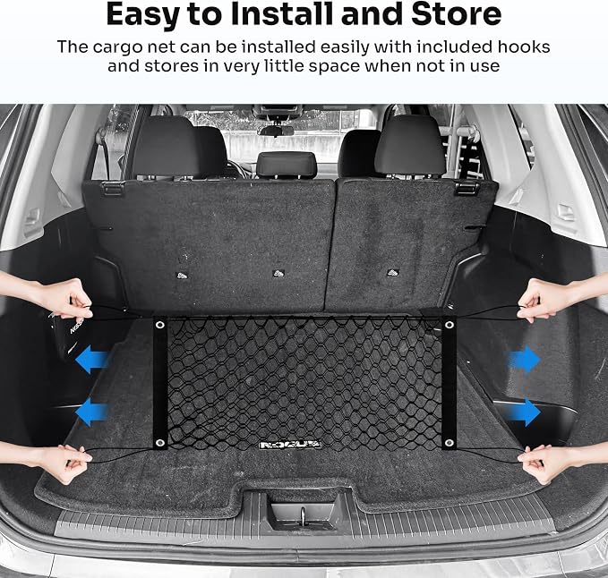 Canvcle Trunk Cargo Net for 2021-2025 2026 Nissan Rogue Accessories Envelope Style Mesh Trunk Net Organizer and Storage Stretchable Adjustable Elastic Nylon Rear Cargo Netting with Hooks