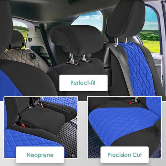 FH Group Custom Fit Car Seat Covers Specifically Made for Toyota Sienna 2011-2020, Car Seat Cover 2nd Row Set, 8 Seater Automotive Seat Covers in Blue Neoprene, Waterproof and Washable Seat Covers