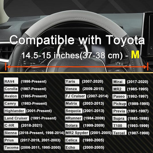 West Llama 3D Texture Steering Wheel Cover for Toyota, Anti-Slip Design, Premium Leather, Custom Fit for 14.5-15 inch, Stylish Interior Decoration(Gray+Black-Standard Size)