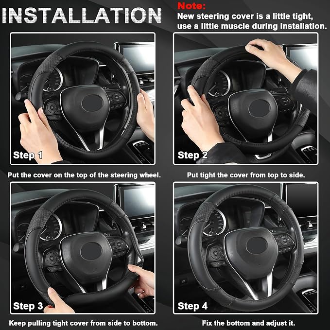 GIANT PANDA Steering Wheel Cover for Toyota, Auto Car Steering Wheel Cover for Toyota Highlander Rav4 Corolla Camry - Solid Black