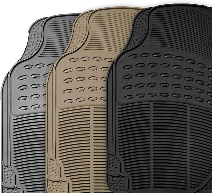 FH Group Automotive Floor Mats Climaproof for All Weather Protection Universal Fit Trimmable Heavy Duty fits Most Cars, SUVs, and Trucks, 2pc Front Set Solid Beige