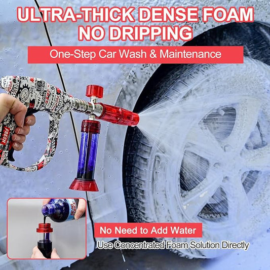 BEAR FORCE Pressure Washer Gun Up to 3000 PSI with Undiluted Mini Foam Cannon Set, 5 Spray Nozzles, Power Washer Spray Gun with 3/8'' Swivel Quick Connect, M22-15mm Connector, Car Wash, Car Detailing