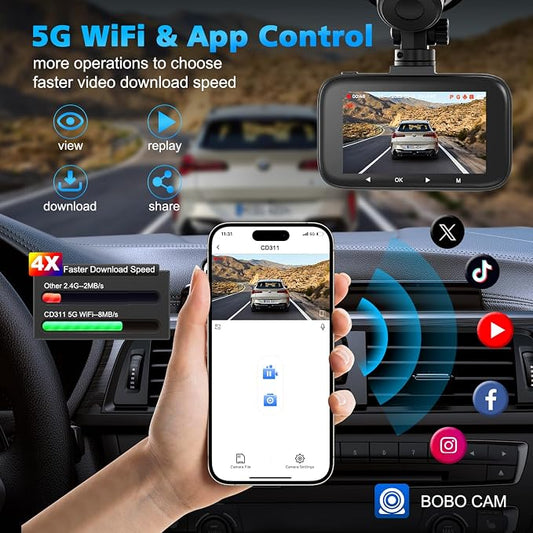 Dash Cam Front and Rear, 4K Dual Dash Cam with CPL Filter, Dash Camera for Cars-5GHz WiFi, 3" IPS Screen Dashcams for Cars with 64GB Card, App Control, Night Vision, Parking Monitor, Support 256GB Max