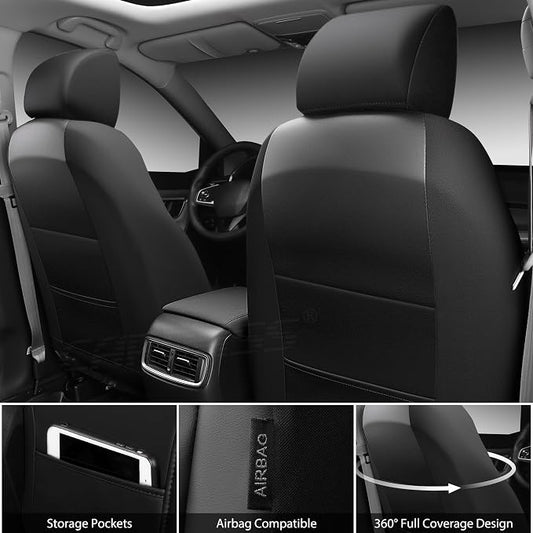 CAR PASS Nappa Leather Rav4 Front Seat Covers Custom Fit for Toyota Rav4 2019-2024, Camry 2018-2024, Corolla 2020-2025, Luxury Premium Anti-Slip Waterproof 2 Pack Seat Cover, Airbag Compatible Black