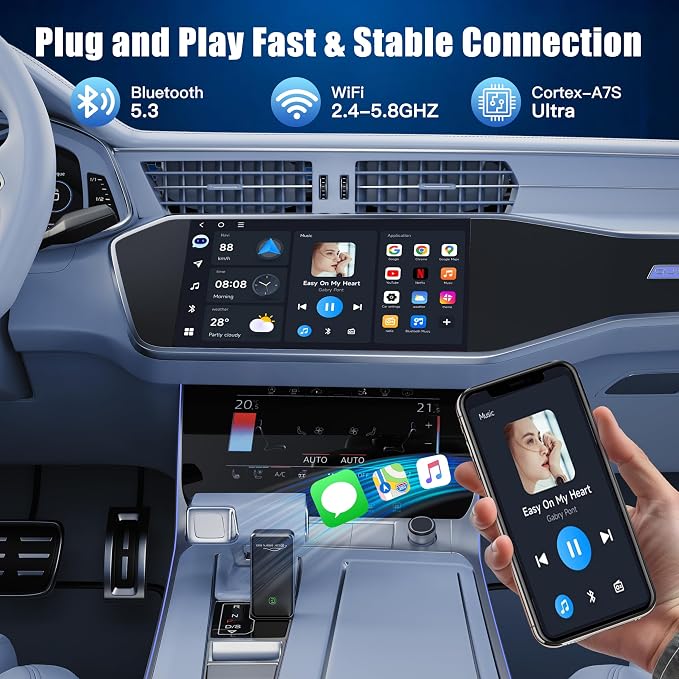 2026 Upgraded Wireless CarPlay Adapter for Apple iPhone - Convert Factory Wired to Wireless CarPlay Dongle, Plug & Play for iOS 10+ & Wired CarPlay Cars 2016+, USB & Type-C Port