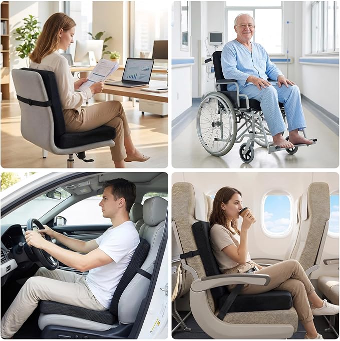 Thick Booster Car Seat with Back, Seat Cushion for Tailbone Pain Relief, Portable Breathable Mesh Fabric, for Office Chair Cushion, Adult Car Seat, Wheelchair (Black)