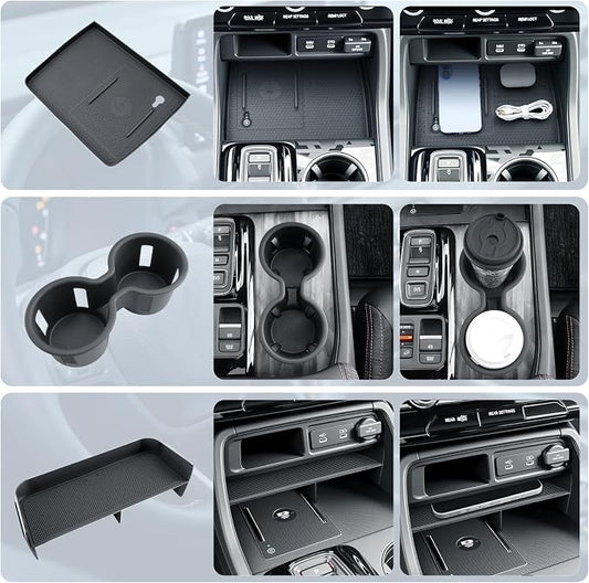 BIBIBO for 2026 Honda Passport Center Console Organizer 2026 Honda Passport Center Console Organizer Tray+Cup Holder +Wireless Charging Mat 2026 Passport Insert Cup Holder Organizer-3Packs
