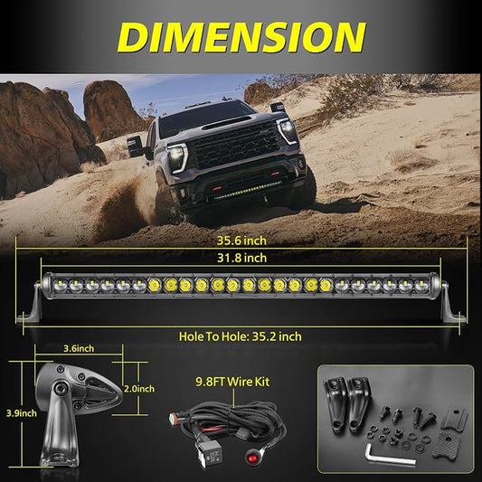 30 Inch Light Bar Kit, AKD Part 168W OSRAM LED Slim Single Row LED Light Bar w/Wiring Harness Black Cover Spot Flood Combo Offroad Driving Bumper Grille Roof Lights for Trucks Pickup UTV SUV RZR