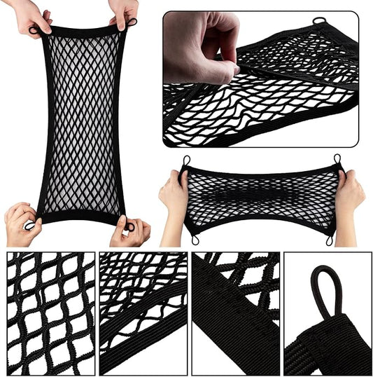 2 Pack Small Cargo Net Pocket Storage Pouch Bag 21 x 9.8 Inches RV Netting Elastic Automotive Cargo Nets with 8 Mounting Screws, Storage Mesh for Car Trunk SUV Boats