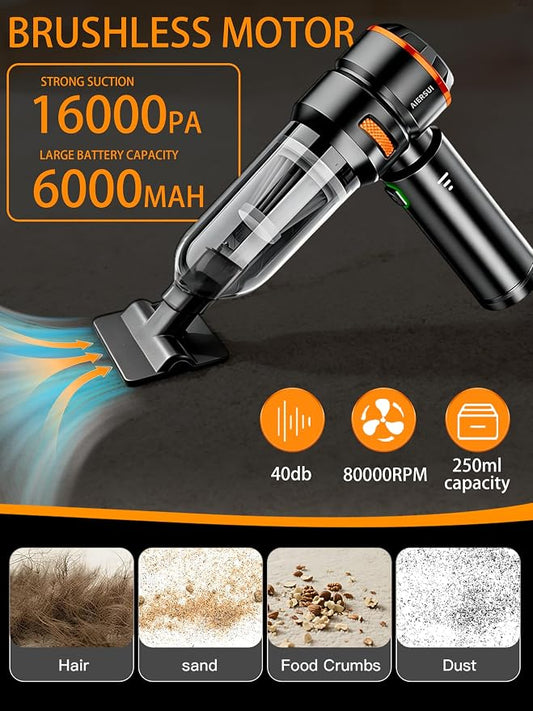 Super-Powered car mini Vacuum Cleaner 80,000RPM, Four-in-one: Blower, Vacuum Cleaner, air Extractor, and Pump. Handheld dust Collector, Handheld dust Blower, Hair Dryer, Cordless (Orange)