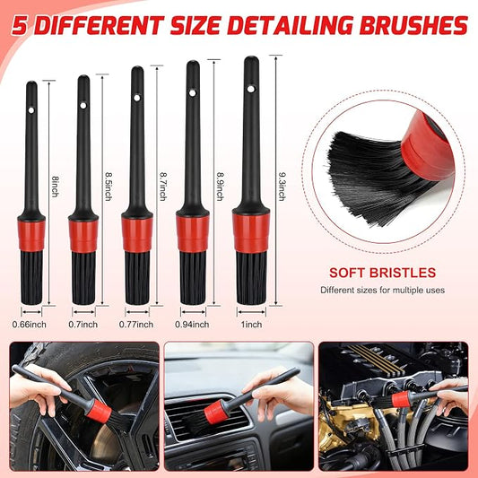 Nilight 15PCS Car Detailing Kit Auto Cleaning Tools Wash Set with Storage Carry Bag Beginners Easy to Use for Interior Exterior Car Care Clean Windshield Dashboard Seat Air Vents Wheels Tires, Red