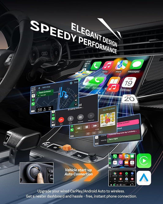 OTTOCAST Mini Cube 3.0 Wireless Carplay Adapter for Apple iPhone, 2-in-1 Car Play Android Auto Adapter, Convert Wired CarPlay to Wireless, Low Latency (Orange, USB C)