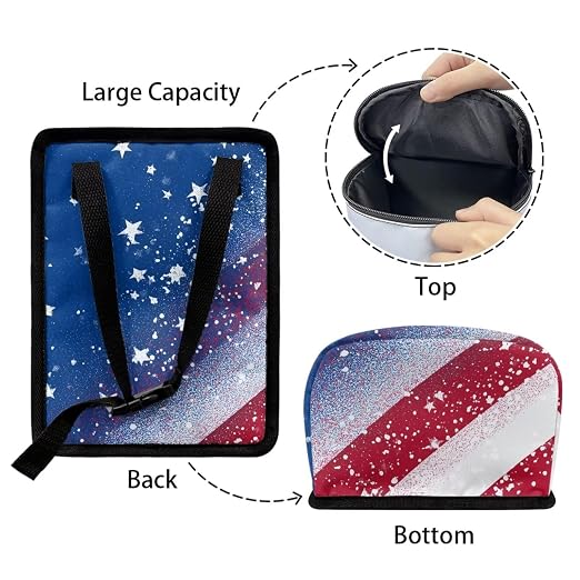 Talayituse American Flag Star Print Car Trash Can with Lid, 4th of July Leak Proof Auto Trash Bag Hanging Vehicle Garbage Can Multipurpose Storage Container for Back Seat Road Trip