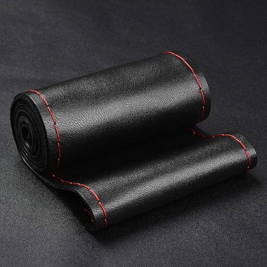 BMLEI Steering Wheel Cover with Top Layer Genuine Leather and Anti-Slip Design, Soft Padding, Breathable, Universal 15 Inch Stitch on Wrap