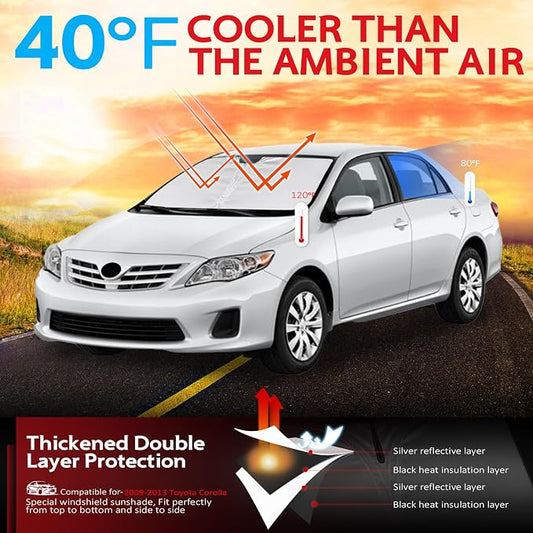 KAYZT Windshield Sun Shade for 2009-2013 Toyota Corolla Foldable Sunshade Front Window Custom Fit Car Accessories