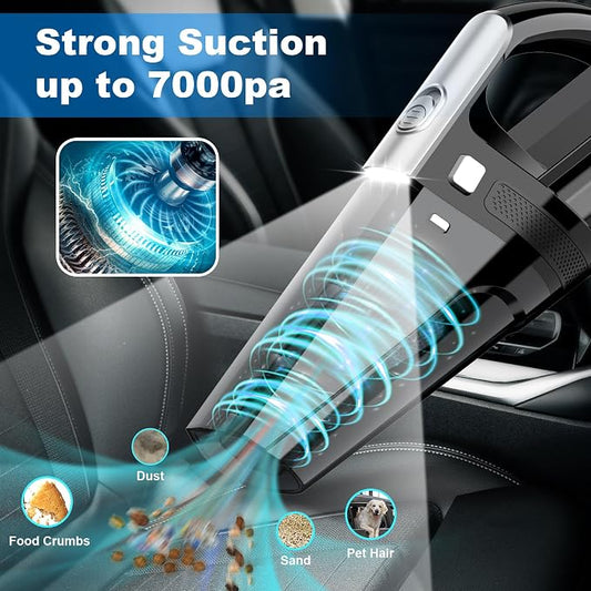 DRECELL Car Vacuum, Portable Vacuum Cleaner with Powerful 7000PA Suction, DC 12V Power 16.4Ft Cord Wired Vacuum Cleaner, LED Light, Car Accessories for Men/Women, Black