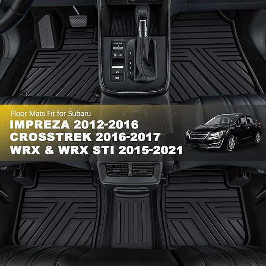 TTX LIGHTING Floor Mats Compatible with Subaru Crosstrek 2016-2017/Impreza 2012-2016/WRX 2015-2021, Custom Fit All Weather 1st & 2nd Row Floor Liners, Black