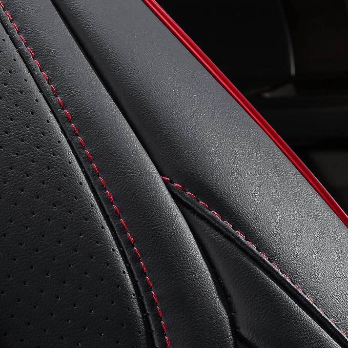 Huidasource Front Car Seat Covers for Dodge Ram, Waterproof Seat Cushion Ram Pickup Truck Seat Protector Fit for 2009-2025 Ram 1500, 2010-2025 Ram 2500/3500 Crew/Mega Cab(Concave Front/Black&Red)