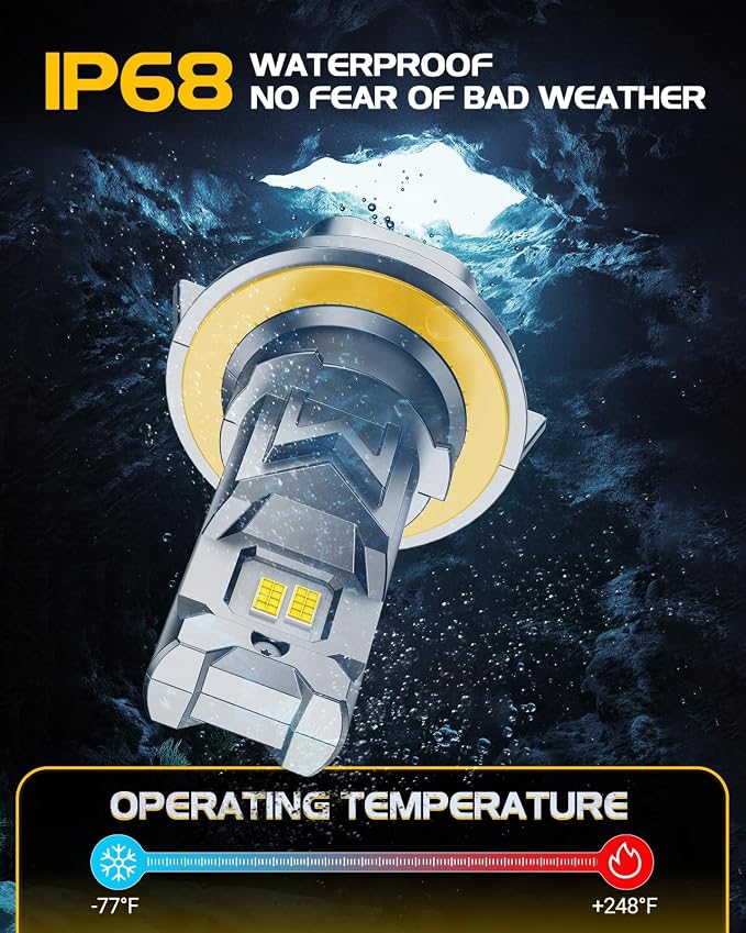 H13 LED Bulb, 60000LM 6500K Cool White, Real 1:1 Size to 9008 Bulbs Plug N Play, IP68 60000hrs Lifespan Light Bulbs, Pack of 2