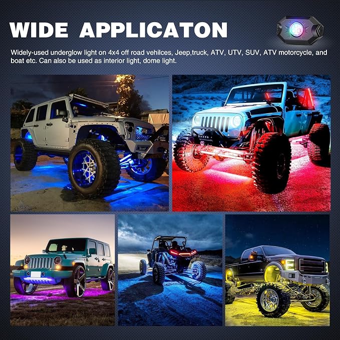 Nilight RGB LED Rock Lights Kit 6 PCS Underglow Multicolor Neon Light Pod with Magnetic Base Bluetooth App Control Flashing Music Mode IP68 Wheel Well Light for Truck ATV UTV RZR SUV