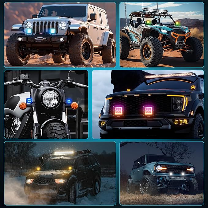 Nilight LED Pods 3 Inch 18W Cube Flood Offroad Work Light with RGB Halo Strip Multi Chasing Flash Strobe Mode APP & Remote Control IP67 Waterproof for Truck Pickup Golf Cart SUV ATV UTV 4x4 Van Camper