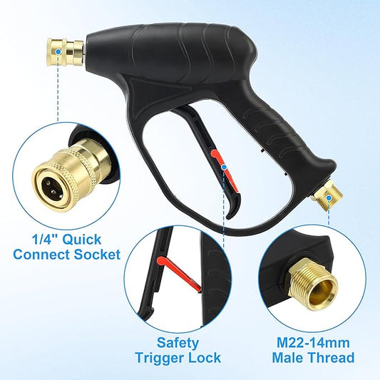 JOEJET Pressure Washer Gun with Foam Cannon, Car Wash Foam Gun with 1/4” Quick Connector, 5 Pressure Washer Nozzle Tips, 1 Liter