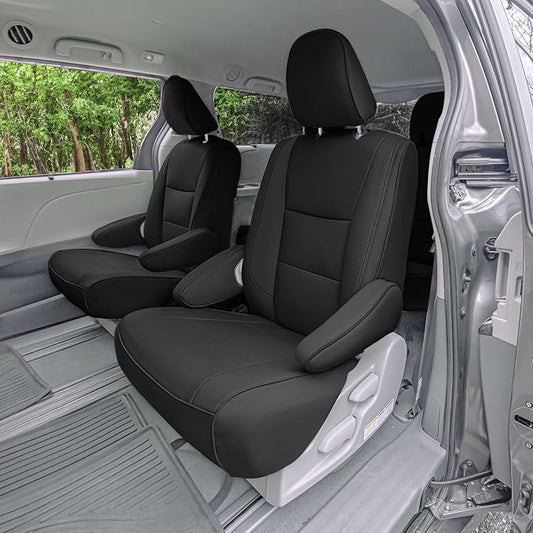FH Group Custom Fit Car Seat Covers Specifically Made for 2011-2020 Toyota Sienna 7 Passenger, Car Seat Cover 2nd Row, Automotive Seat Covers in Black Faux Leather, Waterproof and Washable Seat Covers