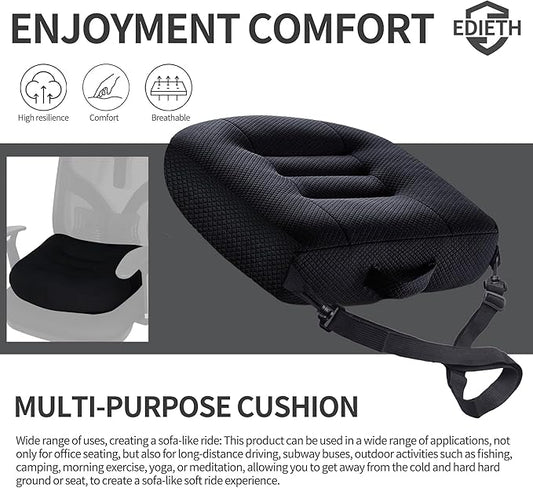 Universal Booster Seat Cushion with Adjustable Height, Breathable Mesh Portable Design with Straps, Improve Vision Improve Sitting Posture Stress Relief Driving Office Family Outdoor - Black