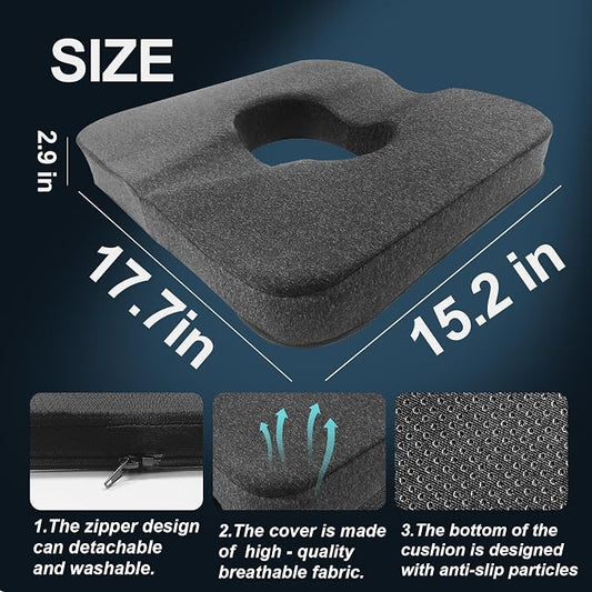 Donut Pillow for Tailbone Pain&Hemorrhoid,Wheelchair Seat Cushion for Tailbone Pain Relief,Gel Cushions for Pressure Relief,Memory Foam Pad for Office Chair,Stands& Stadium Seat Cushion(Gray)