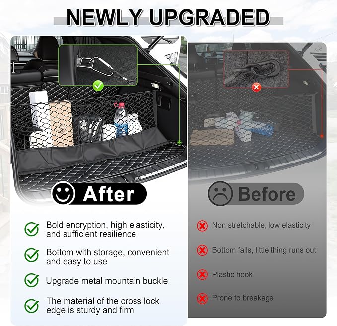 Amiss Truck Bed Cargo Net with Bottom Organizer, Compatible with Ford F-150 & Lightning 2015-2026, Portable Storage for Pickup Cargo and Heavy Duty Hook, Exterior Accessories for Car SUV Truck