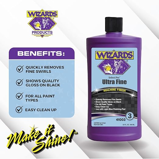 Wizards Select Pro Extra Fine Compound Step 3 Perfect Match - Fine Swirl Remover for Auto Detailing Supplies - Gloss Car Polish - Great for Black Car Paint