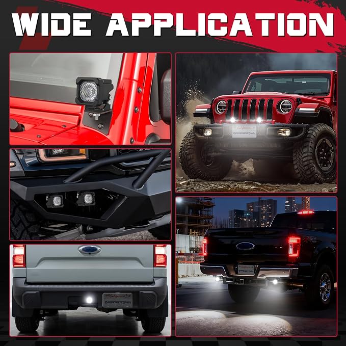 LED Pods, OFFROADTOWN 2inch 50W LED Cubes Flood Off Road Driving Lights Pods Backup Reverse Light Scene Light for Truck Pickup UTV ATV SUV 4x4 Car Motorcycle - Flood