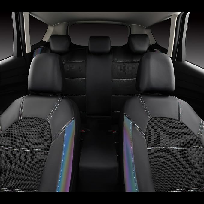 CAR PASS Leather seat Covers,Automotive Universal Sport car seat Cover Super 5mm Composite Sponge Inside,Airbag Compatible fits Most SUVs, Trucks,and Vans (Full Set,Chameleon Iridescent Reflective)