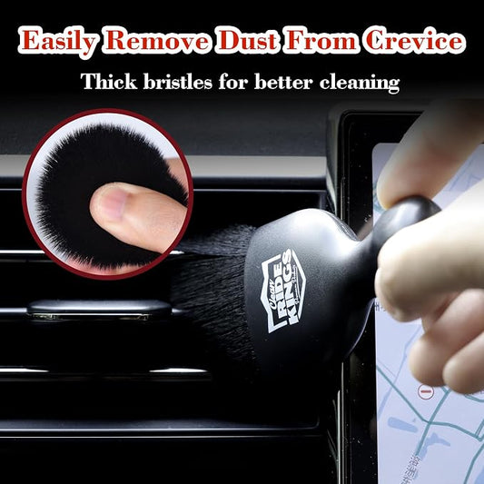Car Cleaning Brush,Dust Brush Clean Tool with Cover,Interior Car Dashboard Cleaner Soft Bristles for Leather,Engine Compartment,Air Conditioner,Vents,Panels & Computer (Black)|2packs