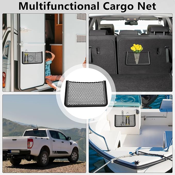 2 PCS Car Net Pocket, ABS Plastic Frame Cargo Net Storage Car Pockets Phone Net, Cars Mesh Nets Pockets with Screws for Auto, RV, Boat, and Camper Storage Nets (11.8 x 7.9 Inch)