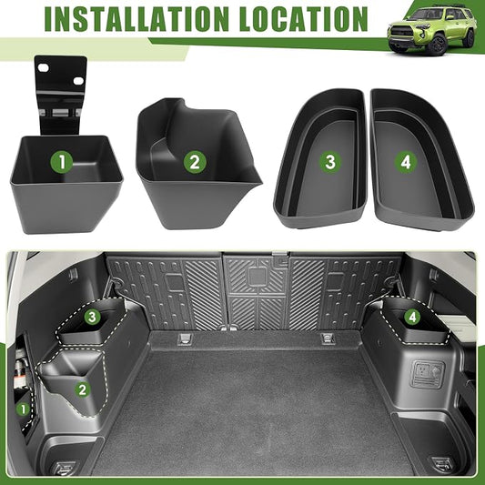 Trunk Organizer for 2010-2024 Toyota 4Runner 5-Seat 2nd Row(NOT Fit 7-Seat 3rd Row), Rear Trunk Storage Box Bin Cargo Tray for 10-24 4 Runner Interior Accessories(4Pcs Trunk Organizer)