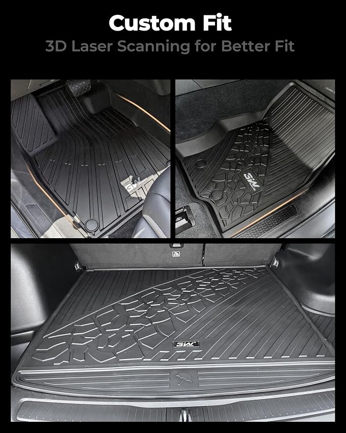 3W Floor Mats & Cargo Liner Fit for Volkswagen ID.4 2021-2025 2026 (Fit Non-Adjustable Carpet Floor), All Weather ID4 Accessories Custom Fit Floor Liner Full Set for Volkswagen ID4, Black
