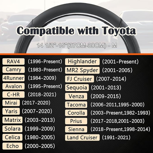 GIANT PANDA Car Steering Wheel Cover for Toyota RAV4,Camry,Highlander,Corolla,Prius,Tacoma,Standard Size - Black