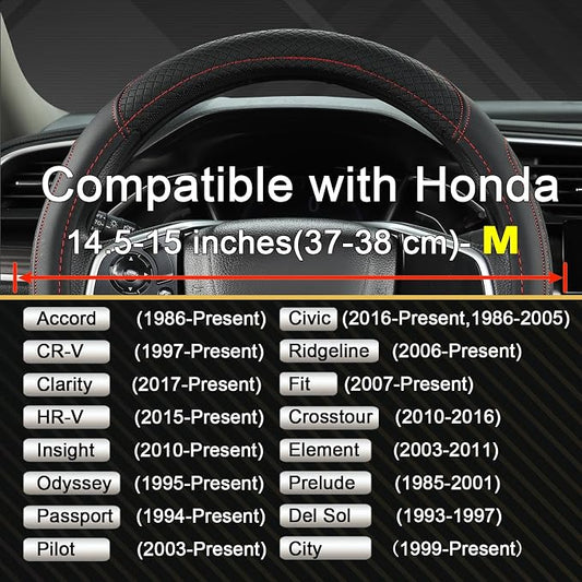 West Llama Customized Auto Car Steering Wheel Cover for Honda Accord Civic CR-V HR-V Pilot Fit Passport Odyssey 14.5-15inch(Black+Red Line-Standard Size)