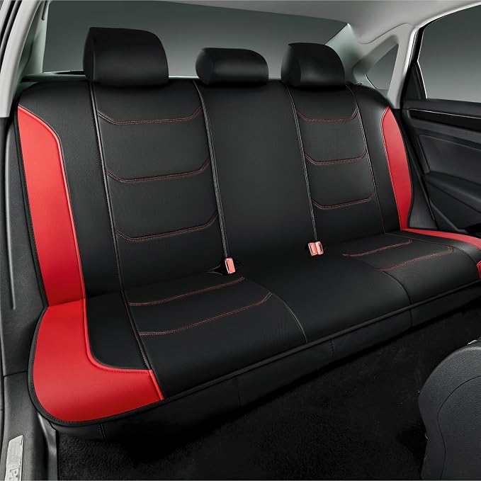 Road Comforts Seat Covers, Premium Leather Car Seat Covers Full Set,Airbag Compatible, Automotive Seat Covers Universal Fit Most Cars,Vans,Truck,SUV, Red