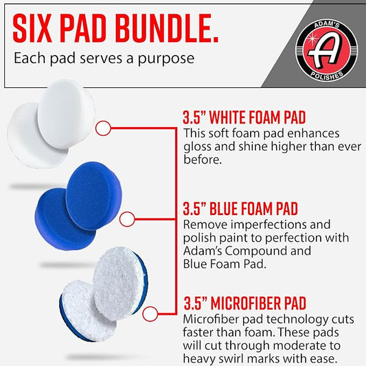 Adam's Polishes Premium Polisher Pads Bundle, Expertly Designed to Make Polishing and Paint Correction Easier & Quicker, Color Coded to Match with Recommended Polishes or Compounds (3.5 Pads Bundle)