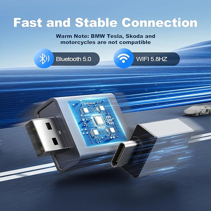 2 in 1 Mini Android Auto and Wireless CarPlay Adapter Convert Factory Wired to Wireless Dongle, USB CarPlay Wireless Stick AAndroid Auto Adapter for iOS 12+/Android No Delay