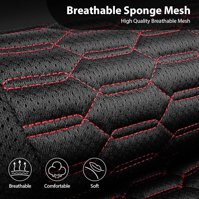 CAR PASS 3D Foam Mesh Leather Car Seat Covers Full Set,Breathable Mesh Faux Leather Seat Covers for Car,Universal Fit for SUV Truck Sedan Automotive, Armrest Airbag Compatible,Black and Red